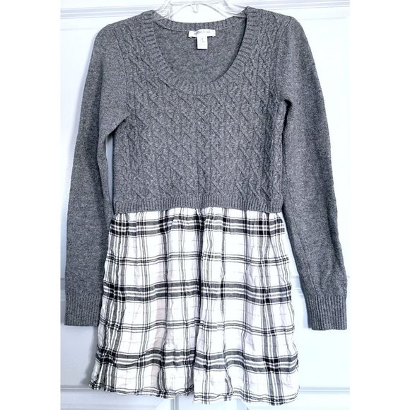 MOTHERHOOD MATERNITY Grey Plaid Cable-knit Sweater Tunic Shirt Size Small EUC - Picture 1 of 3